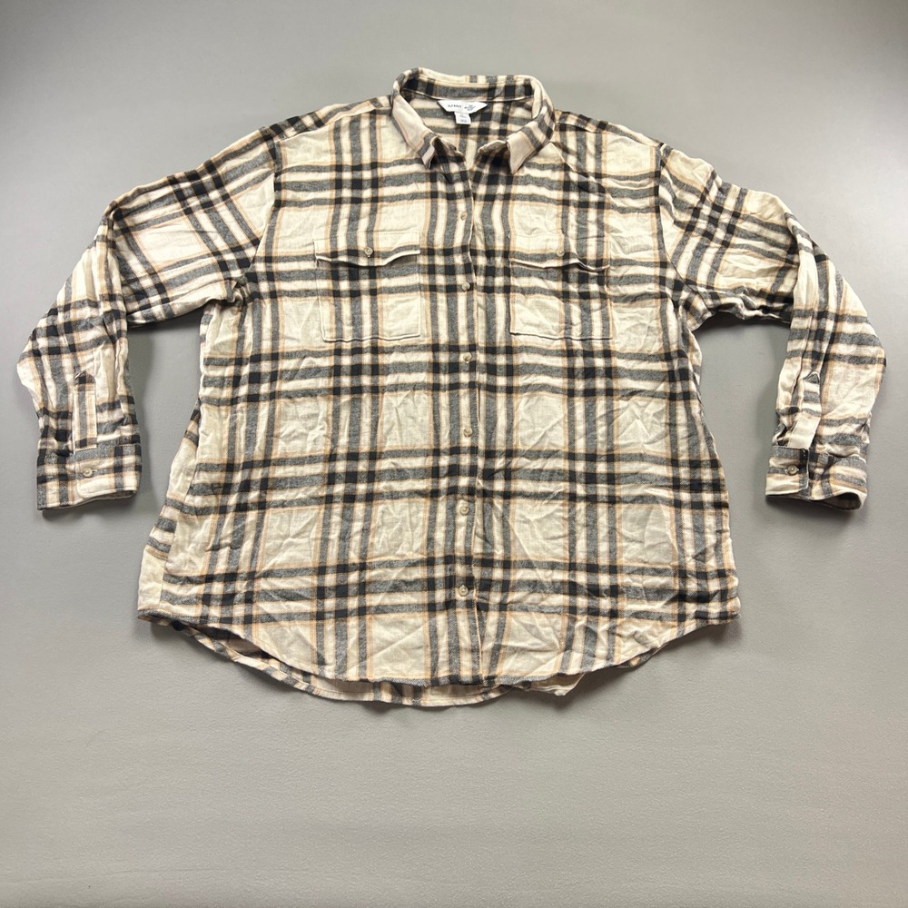 Old Navy The Boyfriend Shirt Womens XL Multicolor Plaid Shirttail Hem Button Up